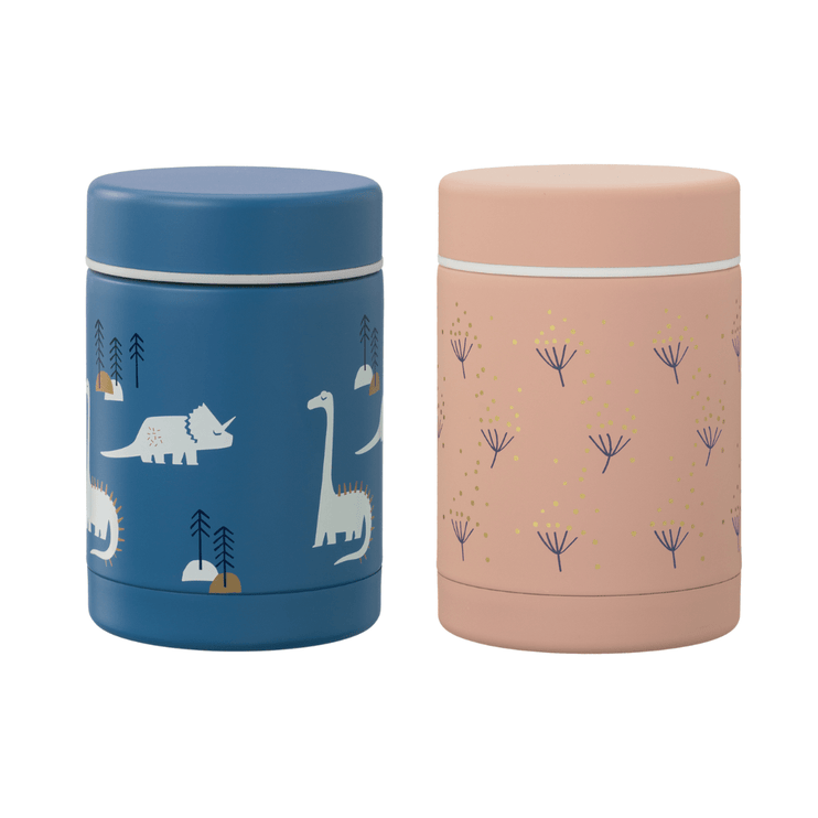 food jars in blue and pink for kids