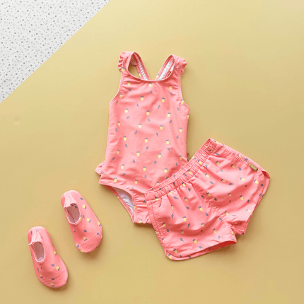 girl bright pink swimwear set uv protected 