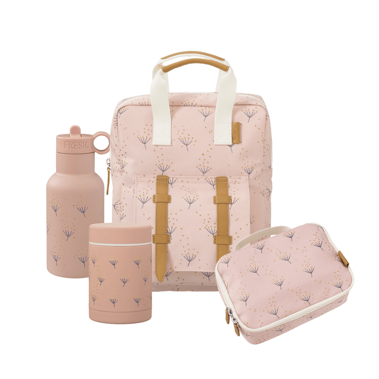 Set of pink nursery items with dandelion print