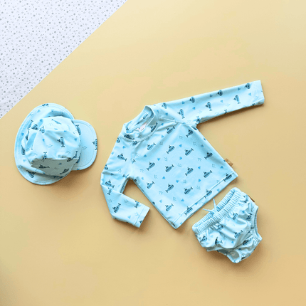 blue submarine print baby boy swimwear set 