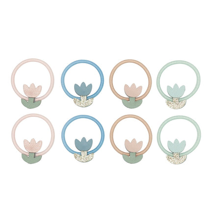 Set of eight tulip mini ponies in pastel colors on a white background