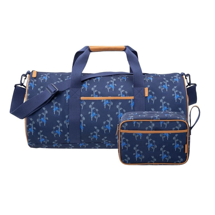 duffel bag and toiletry bag with matching monkey print