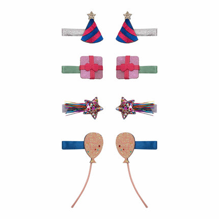 a cute mini clips with party balloon, hat and gift