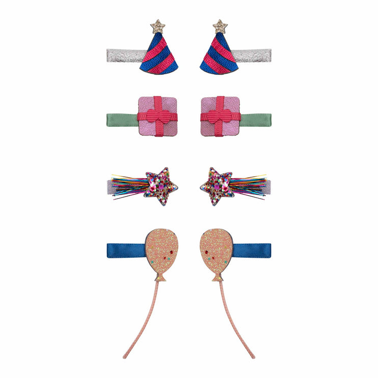 a cute mini clips with party balloon, hat and gift