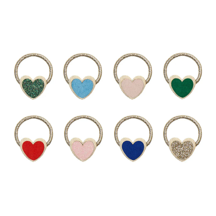 a 8-piece hair ties with colorful heart shaped design 