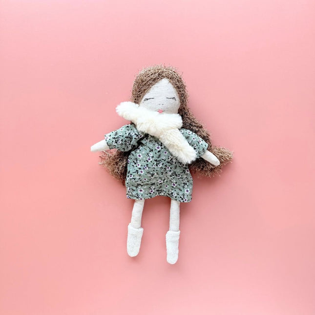 Sophie handmade doll wearing white scarf