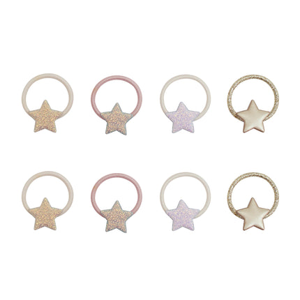 Six star-shaped hair ponies in pastel colors