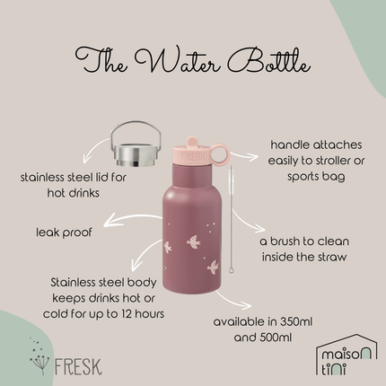 Insulated Water Bottle - Swallow - 2 Lids (350ml)