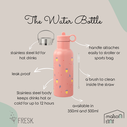 Insulated Water Bottle - Summer Fruit - 2 Lids (500ml)