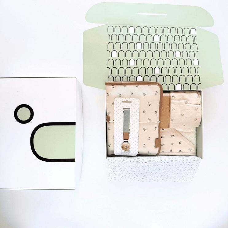 diaper travel pouch, pacifier clip, towel matching gift set 