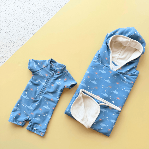 baby uv protected swimwear boy shark print blue fresk