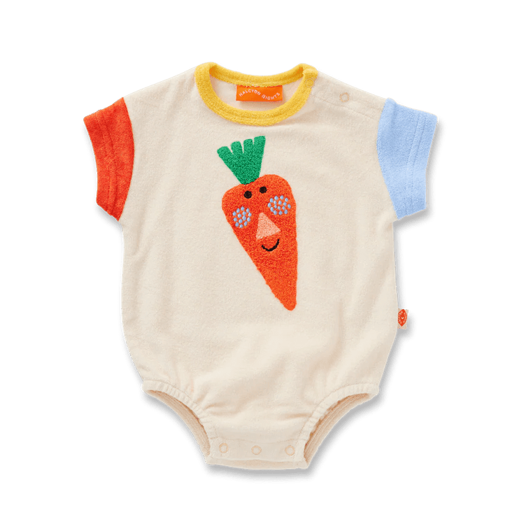 short sleeve body suit with carrot patch in front