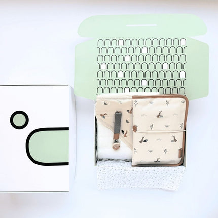 diaper pouch with rabbit print and pacifier strap 