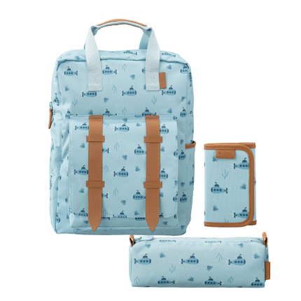 backpack, pencil case and wallet set in submarine print
