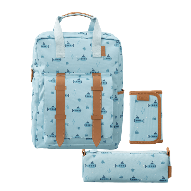 backpack, pencil case and wallet set in submarine print