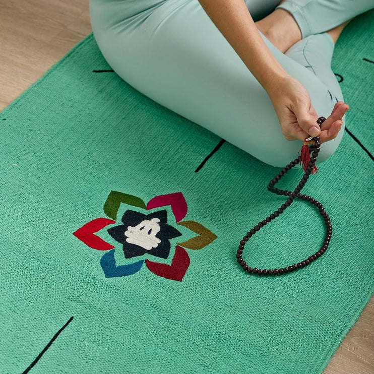 handmade cotton yoga mat with chakra circle design