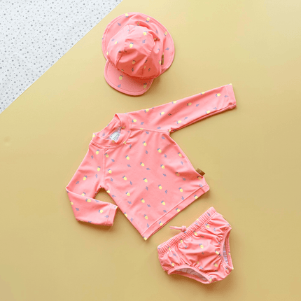 bright pink summer fruit print baby girls swimwear set 