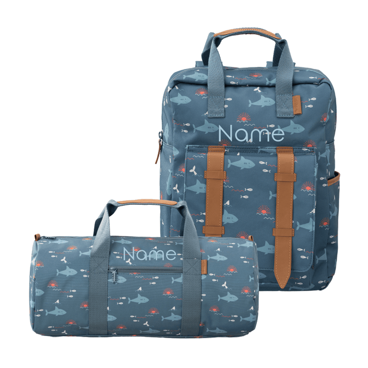 Personalized Backpack and duffel bag with shark pattern