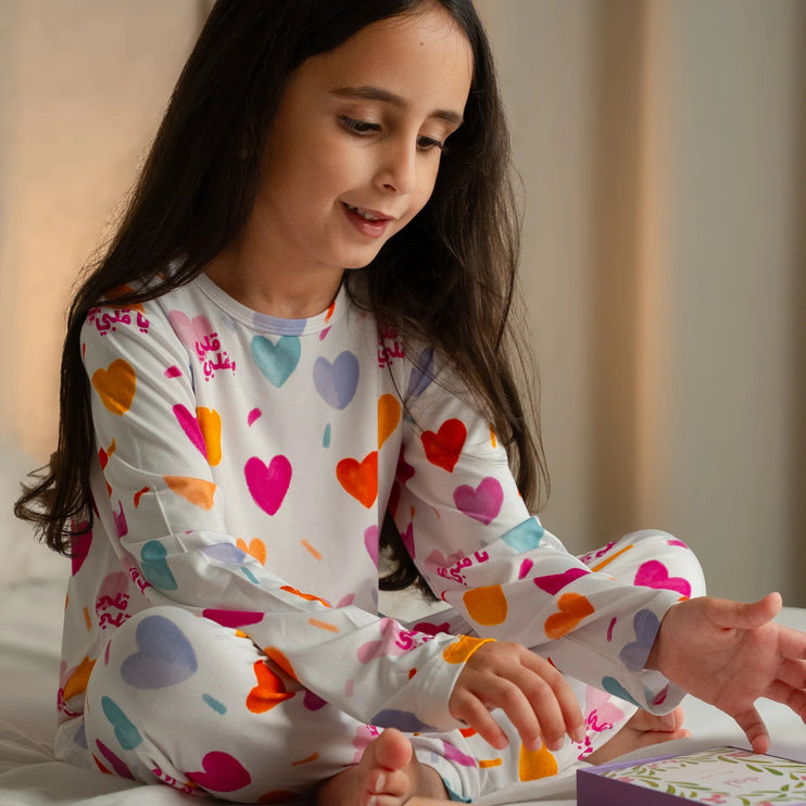 girls pyjamas with hearts print