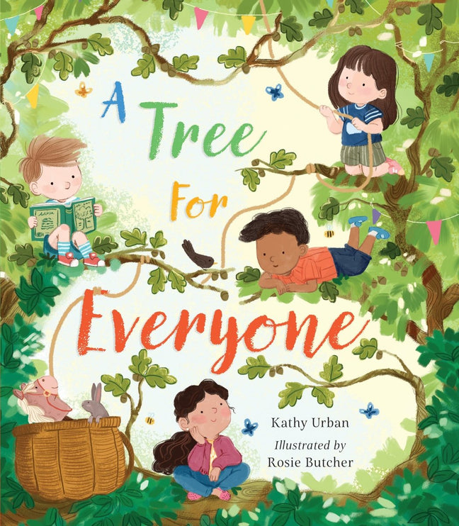 Book cover of 'A Tree For Everyone' with children playing in a tree