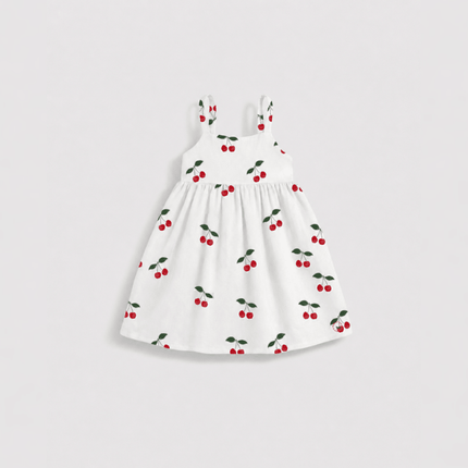 white dress with cherry print