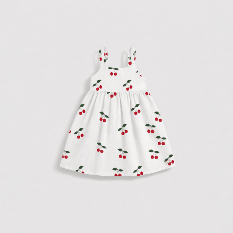 white dress with cherry print