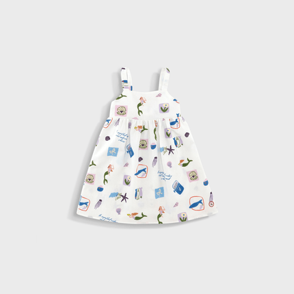 White dress with colorful pattern