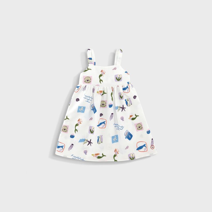 White dress with colorful pattern