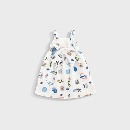 White dress with colorful pattern 