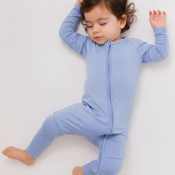 Child wearing Bahry blue onesie
