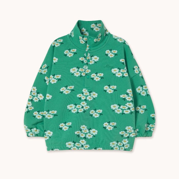 Green floral patterned mockneck sweatshirt 