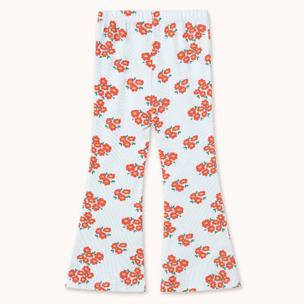 Flared pants with red floral pattern