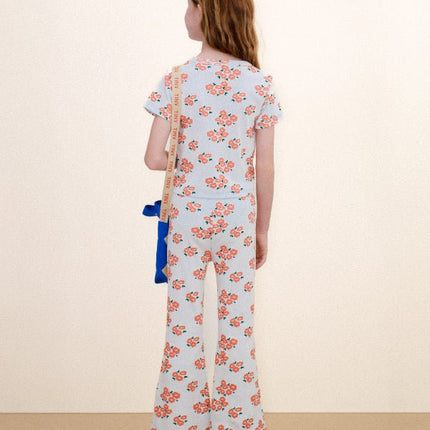 Ice blue t-shirt with blossoms print