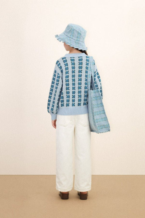 Off-white demin deans with blue lower print backview