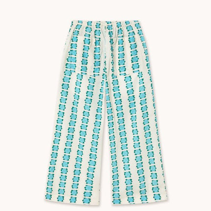 Wide-leg pants with blue flowers print