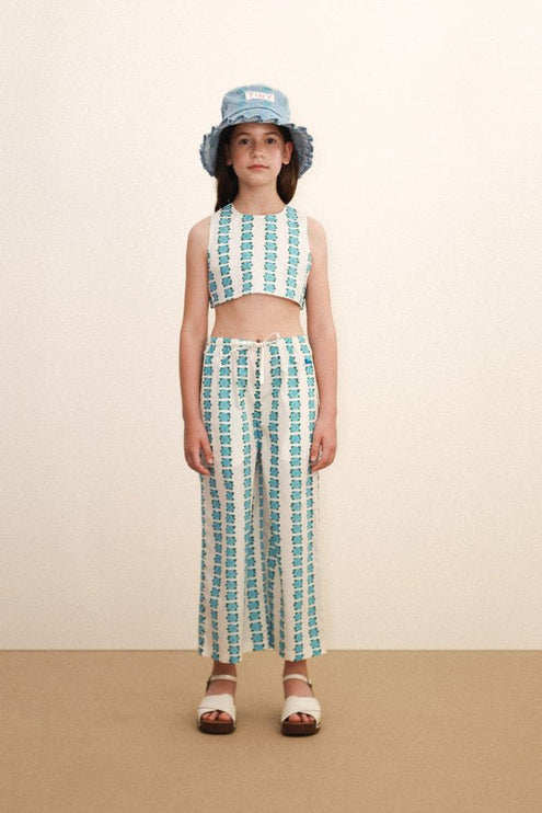 Offwhite top with blue flowers print