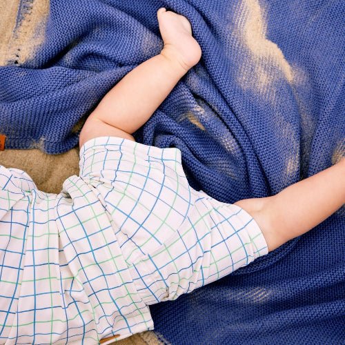 Baby boy wearing a Cream with blue and green stripes Top and Pants