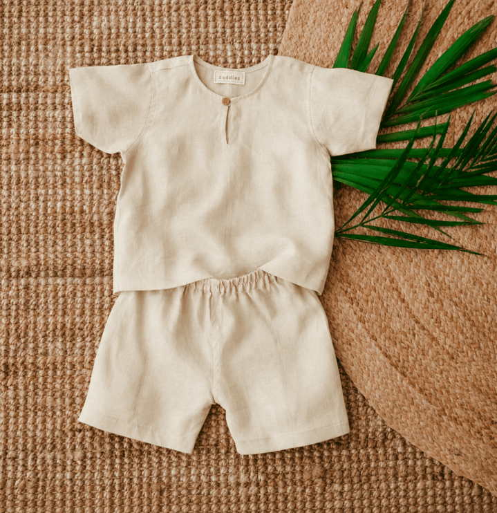 linen set from cuddles cream color