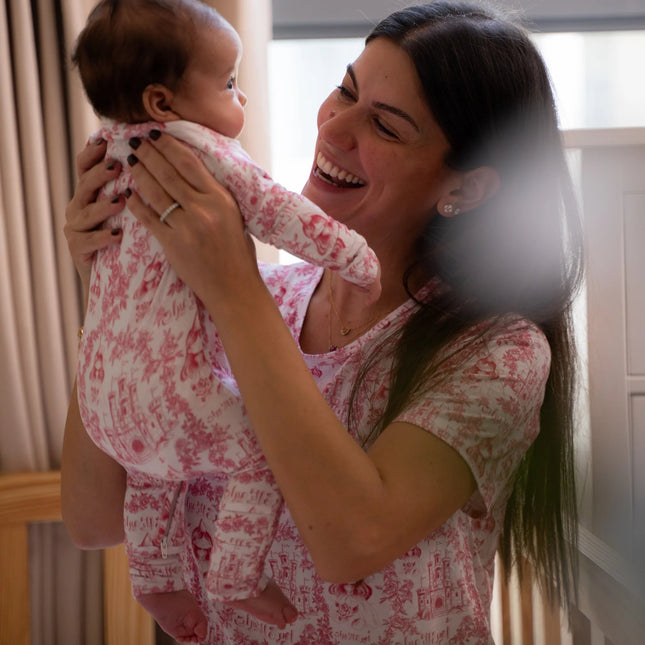 baby pajama romper in girly pattern