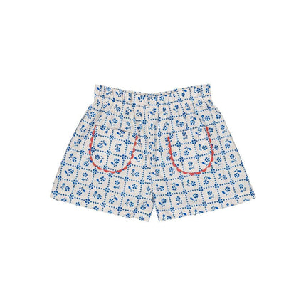 Floral patterned shorts with red accents 