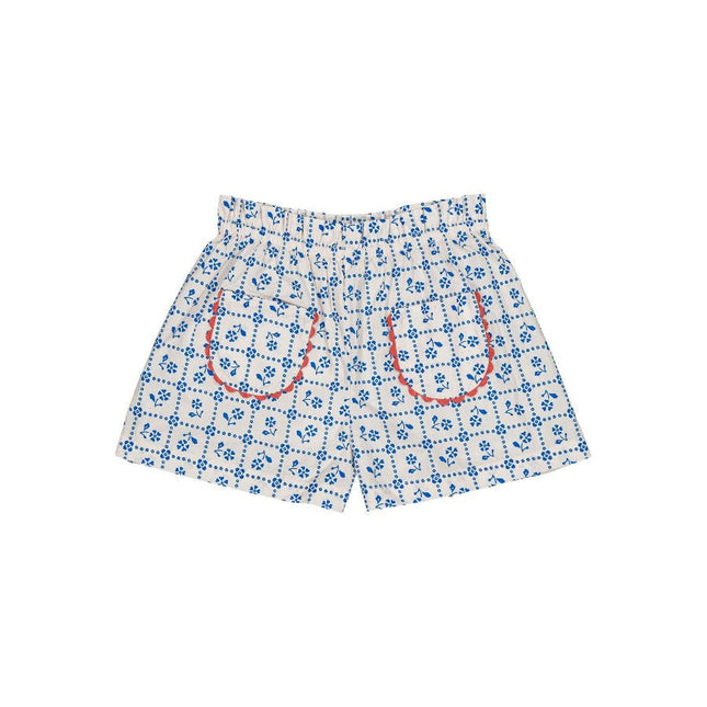 Floral patterned shorts with red accents 