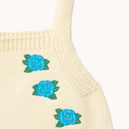 Light Cream knitted crop top with  blue floral print