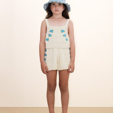 Light cream crop top with blue flower print