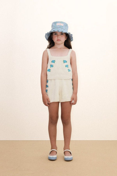 Light cream crop top with blue flower print