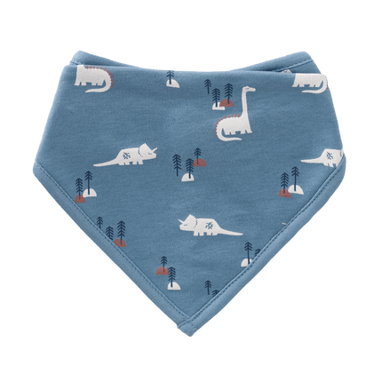 Blue bandana bib with dinosaur pattern 