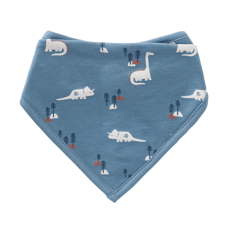 Blue bandana bib with dinosaur pattern 