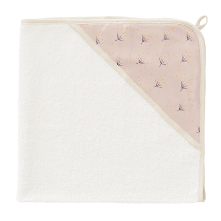 Hooded wrap towel pink with a dandelion print pattern