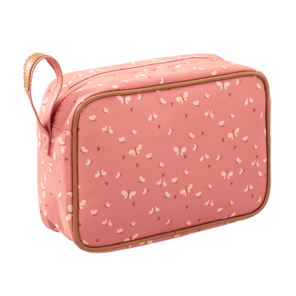 pink toiletry bag with butterfly print