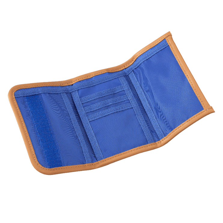 Blue wallet with brown accent  