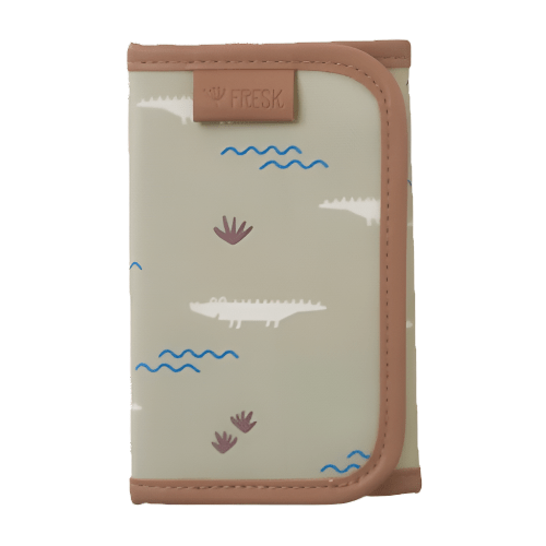 green wallet with crocodile pattern